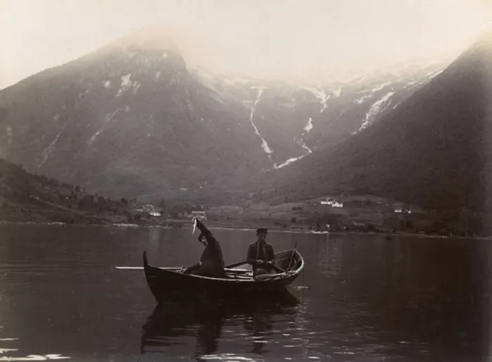 Framed Print : Two men fishing on the Esserfjord, Norway Framed Print : Two men fishing on the Esserfjord, Norway