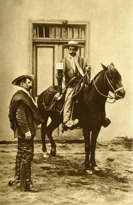 Framed Print : Two men and a horse, Chile, South America Framed Print : Two men and a horse, Chile, South America