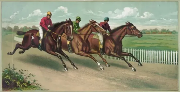 Framed Print : Three men on horseback racing Framed Print : Three men on horseback racing