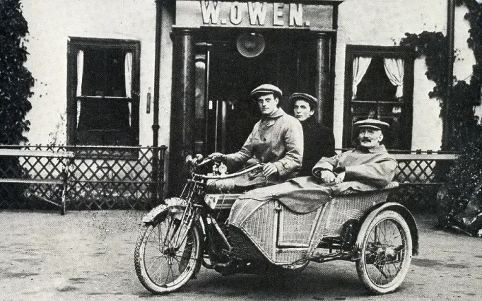 Framed Print : Three men in a motorbike and sidecar Framed Print : Three men in a motorbike and sidecar