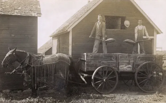 Framed Print : Men on New Stoughton Wagon, Iowa, USA Framed Print : Men on New Stoughton Wagon, Iowa, USA