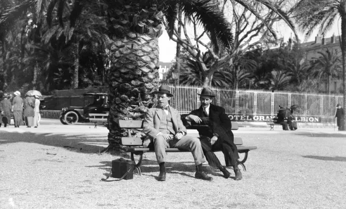 Framed Print : Two men outside Hotel Grey D Albion, Cannes Framed Print : Two men outside Hotel Grey D Albion, Cannes