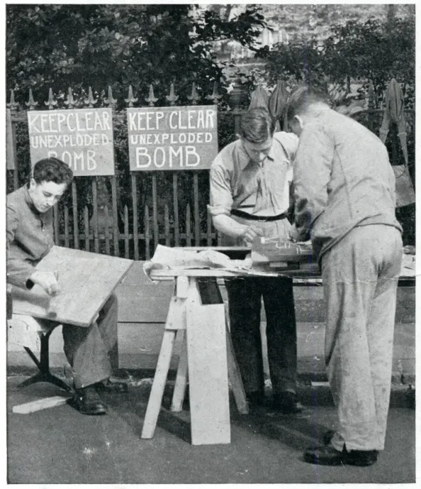 Framed Print : Men painting warning signs for unexploded bombs, Sept 1939 Framed Print : Men painting warning signs for unexploded bombs, Sept 1939