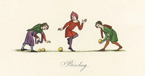 Men playing bowls with a jack, 14th century