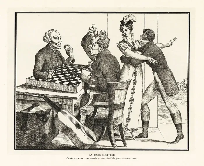 Framed Print : Two men playing checkers at a table, Bourbon Restoration Framed Print : Two men playing checkers at a table, Bourbon Restoration