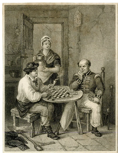 Two men playing draughts - The Veteran Defeated