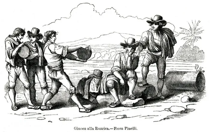Framed Print : Men playing the Roman game of La Ruzzica, Italy Framed Print : Men playing the Roman game of La Ruzzica, Italy