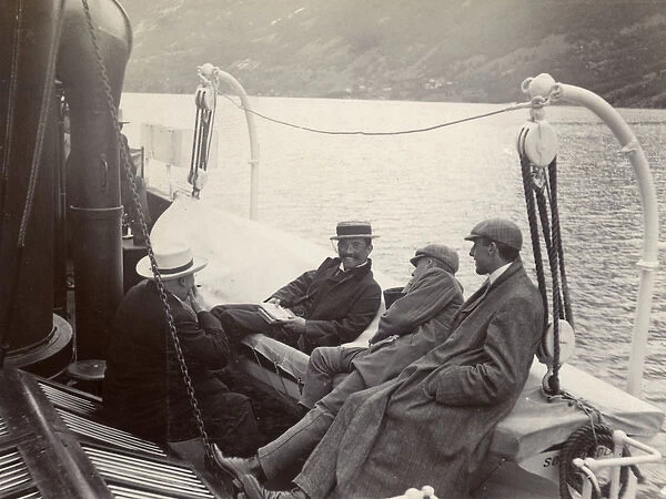 Men relaxing on a fjord steamer, Hardanger, Norway