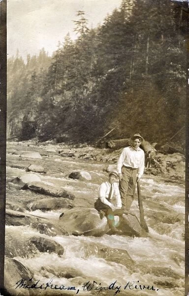Men on Rock in Wind River, Carson, Washington