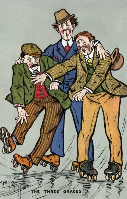 Framed Print : Men on Roller Skates Framed Print : Men on Roller Skates