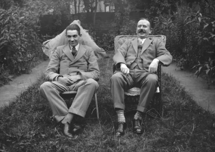 Framed Print : Two men sitting in a garden Framed Print : Two men sitting in a garden