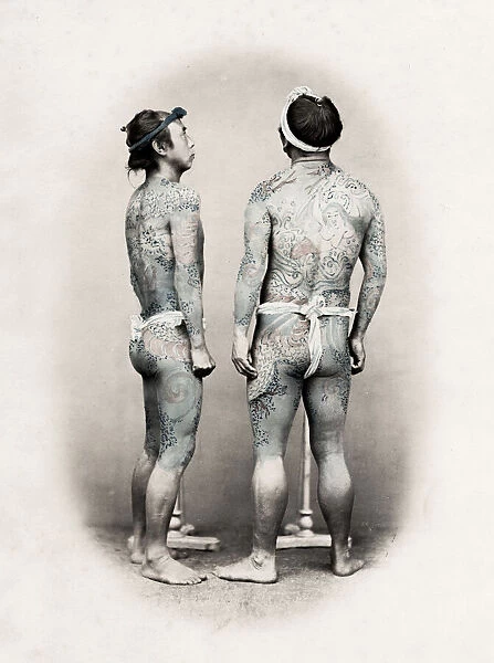 Two men with tattoos, tattooing, Japan, c. 1870 s