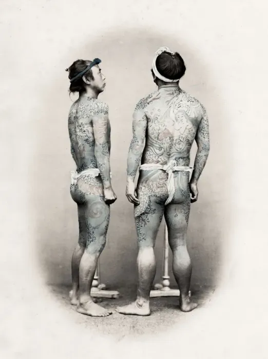 Framed Print : Two men with tattoos, tattooing, Japan, c. 1870 s Framed Print : Two men with tattoos, tattooing, Japan, c. 1870 s