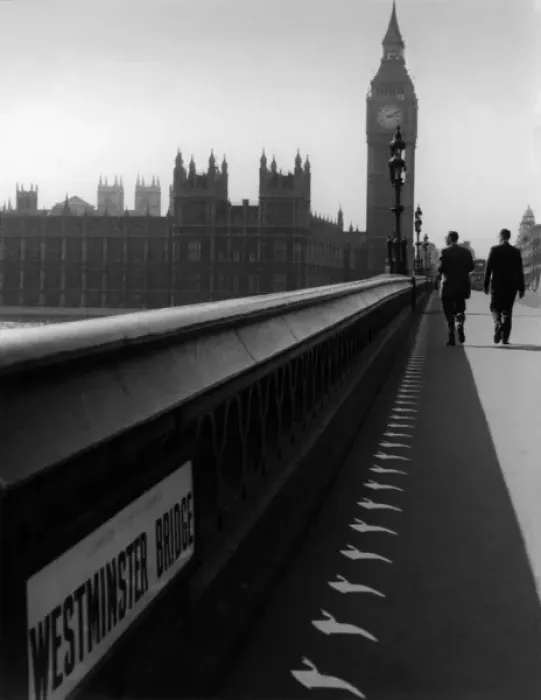 Framed Print : Two men walking over Westminster bridge Framed Print : Two men walking over Westminster bridge