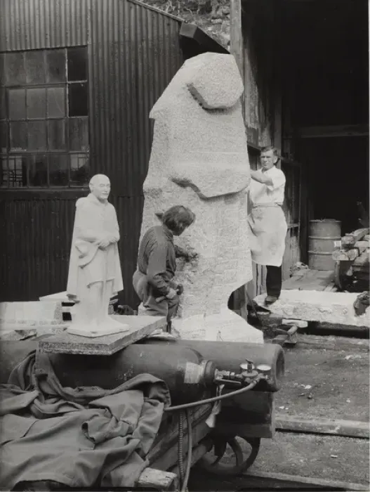 Framed Print : Men working on Baden Powell statue Framed Print : Men working on Baden Powell statue