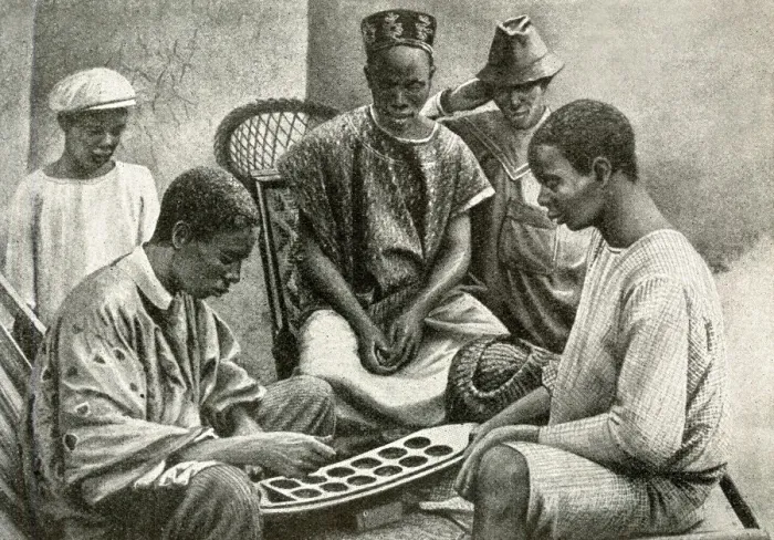 Framed Print : Mende men playing Warri, Gold Coast, West Africa Framed Print : Mende men playing Warri, Gold Coast, West Africa