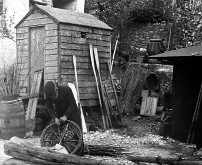 Framed Print : Mending crab pots, early 1900s Framed Print : Mending crab pots, early 1900s