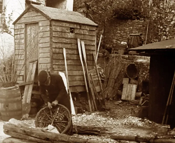Framed Print : Mending crab pots, early 1900s Framed Print : Mending crab pots, early 1900s