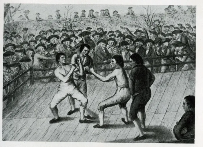 Framed Print : Mendoza and Humphries in a boxing match Framed Print : Mendoza and Humphries in a boxing match