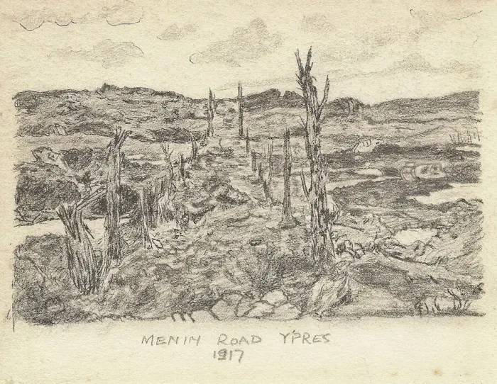 Framed Print : Menin Road, Ypres, by William Hugh Duncan Arthur, WW1 Framed Print : Menin Road, Ypres, by William Hugh Duncan Arthur, WW1