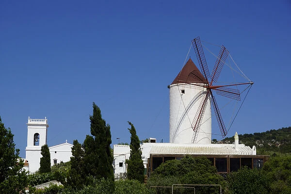 Menorca, Spain - Es Mercadal: Windmill, church