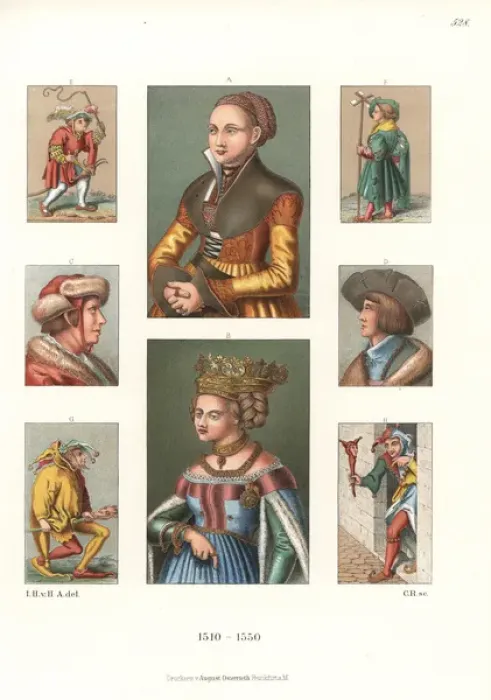 Framed Print : Mens and womens costume, 1510-1550 Framed Print : Mens and womens costume, 1510-1550