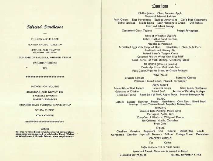 Framed Print : Menu for RMS Empress of France, Canadian Pacific line Framed Print : Menu for RMS Empress of France, Canadian Pacific line