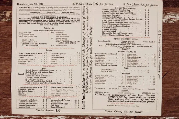 Framed Print : Menu, Simpsons Grand Divan Tavern, Strand, London Framed Print : Menu, Simpsons Grand Divan Tavern, Strand, London