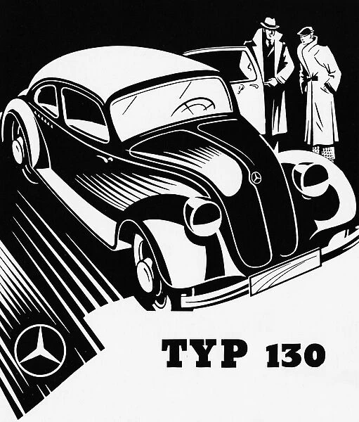 Mercedes. Black & white illustration of Mercedes 130. Date: 1935