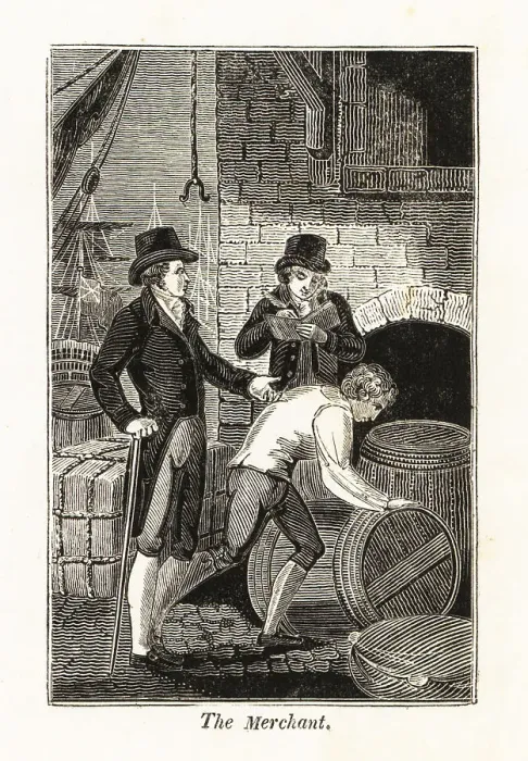 Framed Print : Merchant and clerk checking freight at the docks Framed Print : Merchant and clerk checking freight at the docks