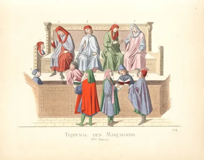Framed Print : Merchant tribunal, Italy, 15th century