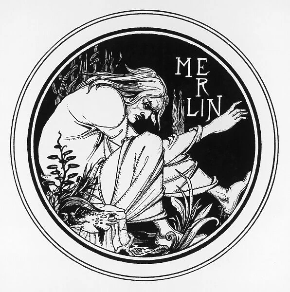 MERLIN. Merlin the Enchanter, one of Aubrey Beardsleys illustrations to Morte d Arthur