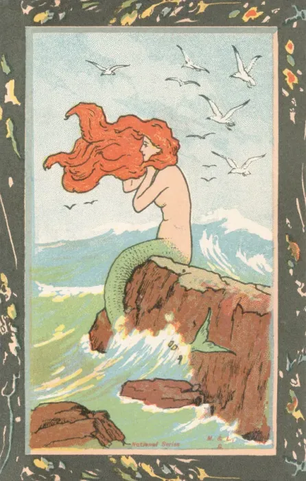 Framed Print : Mermaid seated on a rock. Art nouveau style. Date: 1903 Framed Print : Mermaid seated on a rock. Art nouveau style. Date: 1903