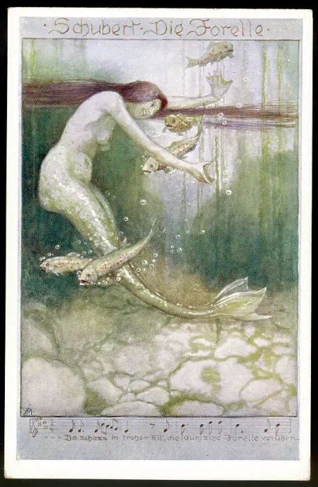 Framed Print : MERMAID AND TROUT Framed Print : MERMAID AND TROUT