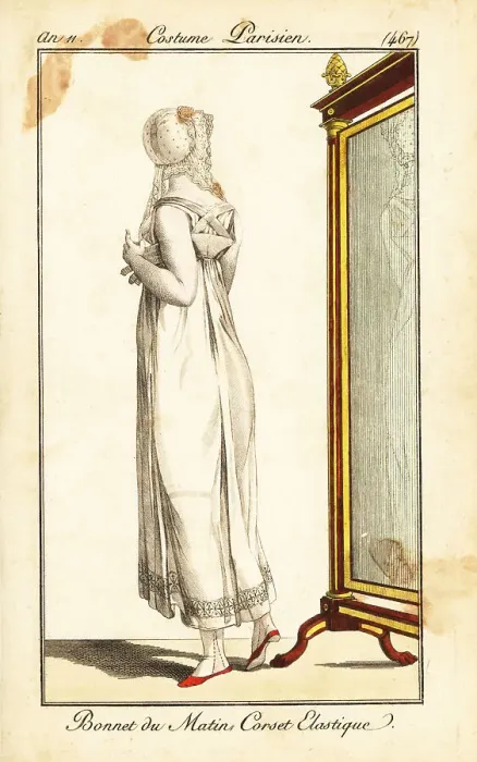 Framed Print : Merveilleuse in front of a mirror, Paris, 1803 Framed Print : Merveilleuse in front of a mirror, Paris, 1803