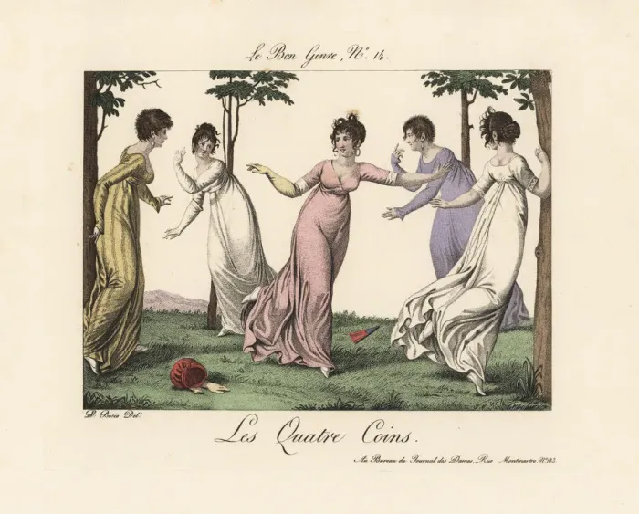 Framed Print : Merveilleuses playing the four corners game of tag Framed Print : Merveilleuses playing the four corners game of tag