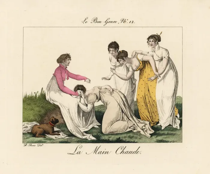 Framed Print : Merveilleuses playing the game of La Main Chaude Framed Print : Merveilleuses playing the game of La Main Chaude