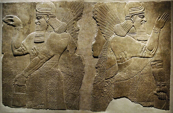 Mesopotamian art. Neo-Assyrian. Relief panels depicting two