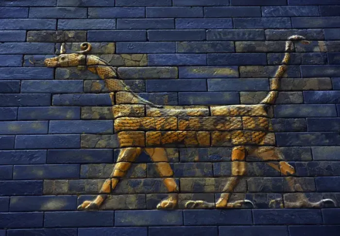 Framed Print : Mesopotamian art. Neo-Babylonian. Ishtar Gate. Dragon. Perg Framed Print : Mesopotamian art. Neo-Babylonian. Ishtar Gate. Dragon. Perg