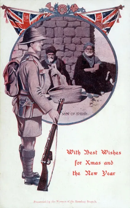 Framed Print : Mesopotamian Front - British soldier and Men of Shush Framed Print : Mesopotamian Front - British soldier and Men of Shush