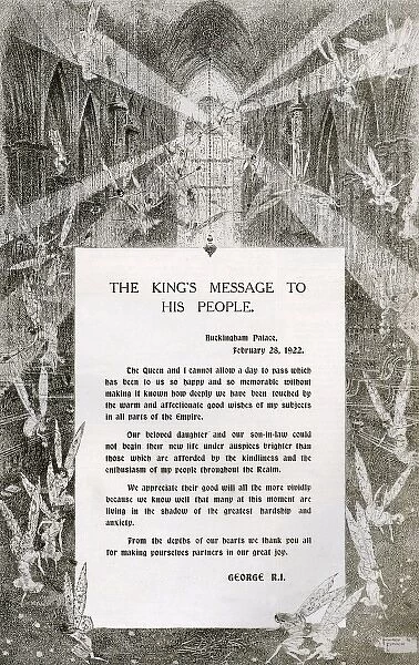 Message from King George V after marriage of Princess Mary