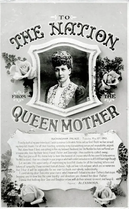 Framed Print : A Message to the Nation from The Queen Mother, 1910 Framed Print : A Message to the Nation from The Queen Mother, 1910