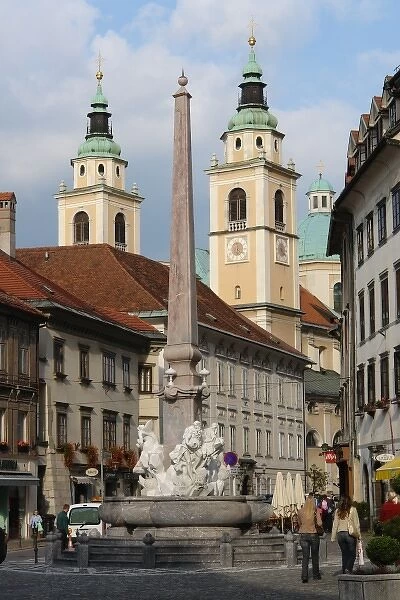Mestni Square and St Nicholas Cathedral, Ljubljana, Slovenia