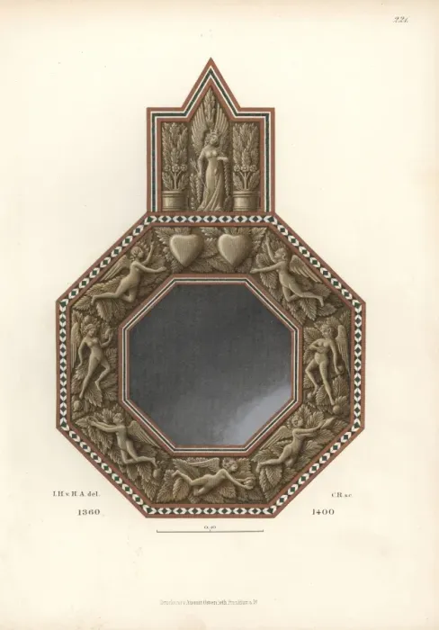 Framed Print : Metal mirror decorated with angels and hearts Framed Print : Metal mirror decorated with angels and hearts