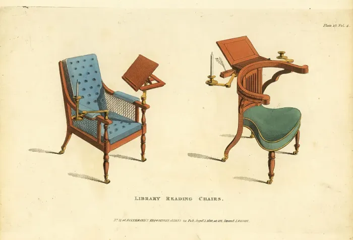 Framed Print : Metamorphic furniture, library reading chairs, 1810 Framed Print : Metamorphic furniture, library reading chairs, 1810