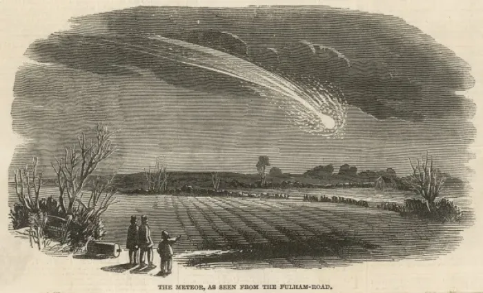Framed Print : Meteor seen above fields from Fulham Road, London Framed Print : Meteor seen above fields from Fulham Road, London