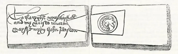 Framed Print : Method of sealing an ancient letter - Paston correspondence Framed Print : Method of sealing an ancient letter - Paston correspondence