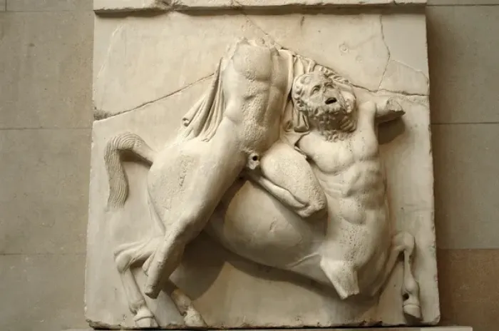 Framed Print : Metope. Parthenon marbles. Battle between the Centaurs and A Framed Print : Metope. Parthenon marbles. Battle between the Centaurs and A