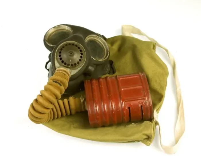 Framed Print : Metropolitan Police gas mask and bag Framed Print : Metropolitan Police gas mask and bag