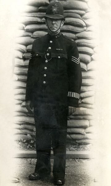 Metropolitan Police officer with sandbags in wartime